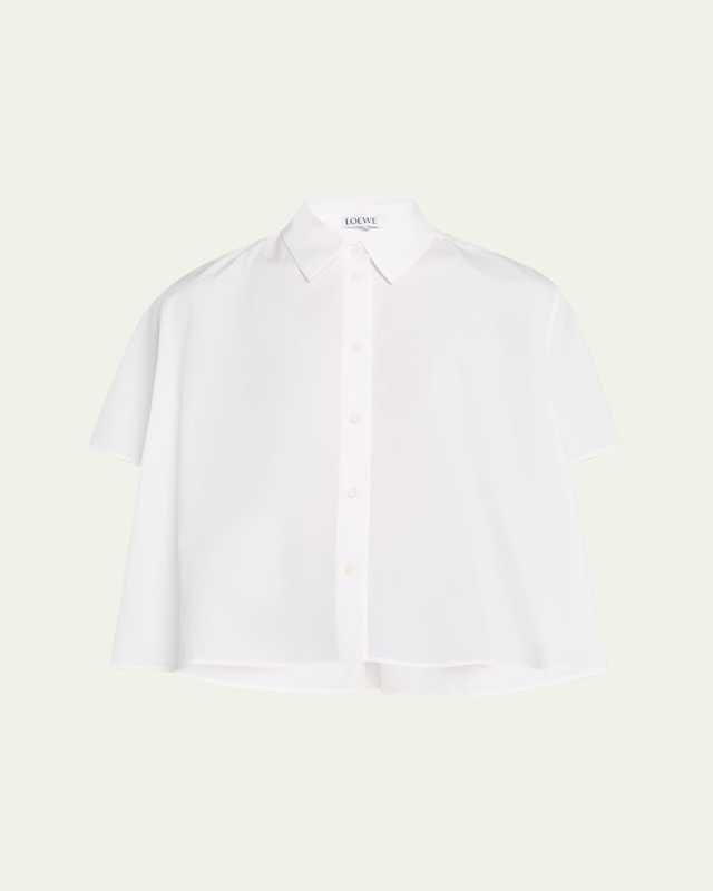 Poplin Short-Sleeve Trapeze Blouse